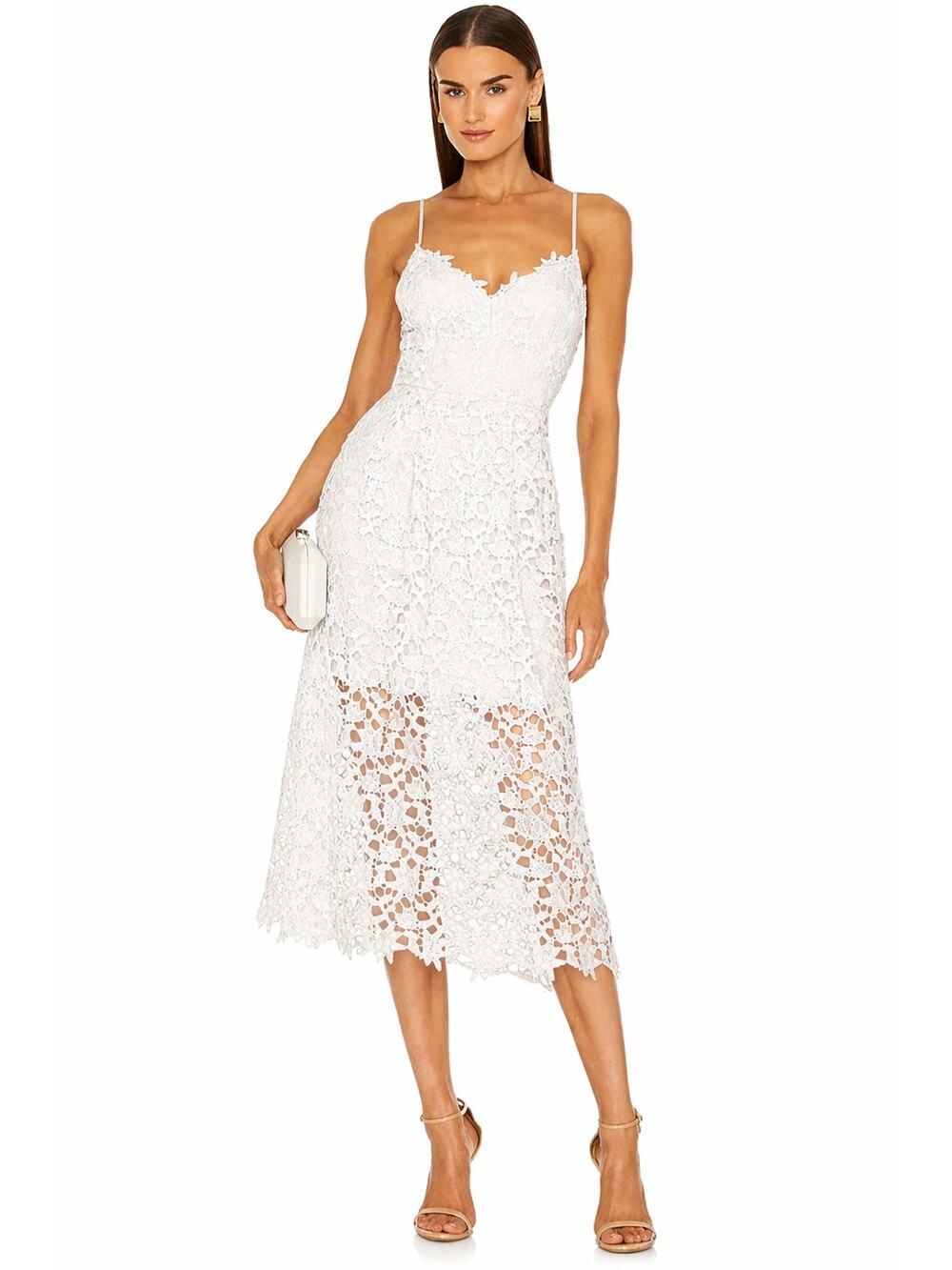 ASTR The Label Lace A-Line Midi Dress with sweetheart neckline. White Women’s M